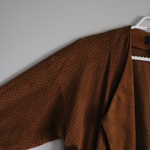 Alfani Women's Brown Sz MP Brown Faux Suede Open Front Casual Eyelet Jacket - Picture 3 of 10